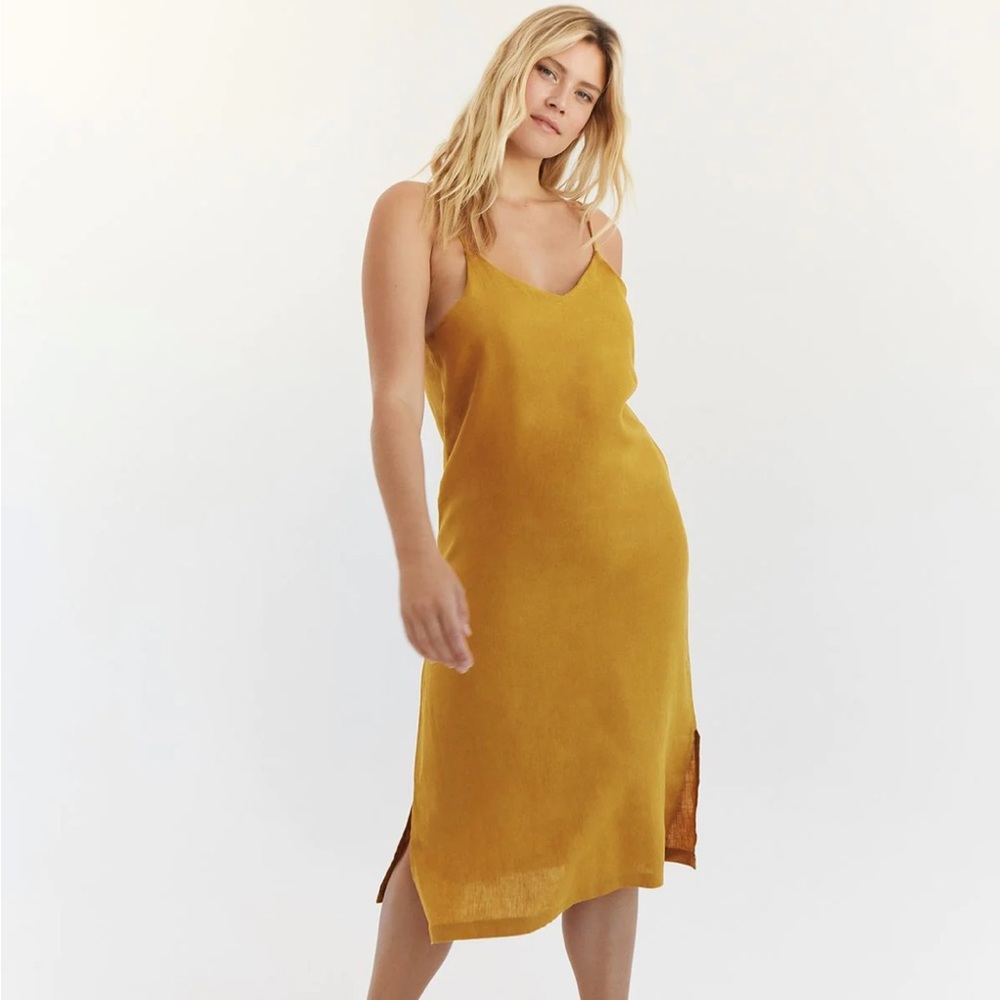 Bed Threads Turmeric Linen Midi Dress